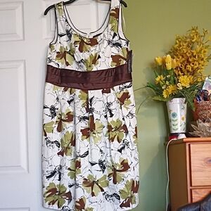 R&M Richards Green and Brown Floral Midi Dress